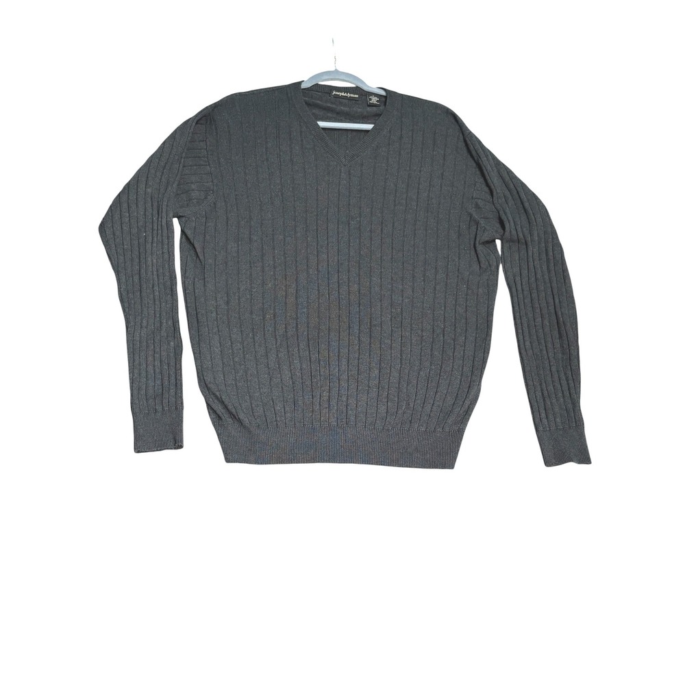 Joseph & Lyman Sweater Mens Large Dark Grey Silk Cashmere Ribbed V-Neck Pullover - Picture 3 of 6
